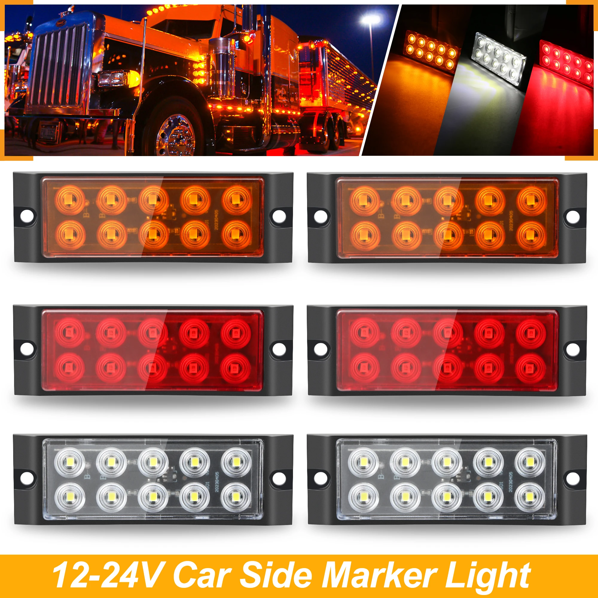 4PCS 10LED 12-24V Led Side Marker Clearance Indicator Car Lights Waterproof Trailer Lorry Van Trucks Sealed Boat Marine Utility