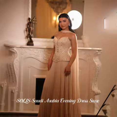 SOLIS Champagne Prom Dress Sweetheart Gala Dress with Scarf Saudi Arabic With Rhinestones Evening Party Gown Elegant Customized