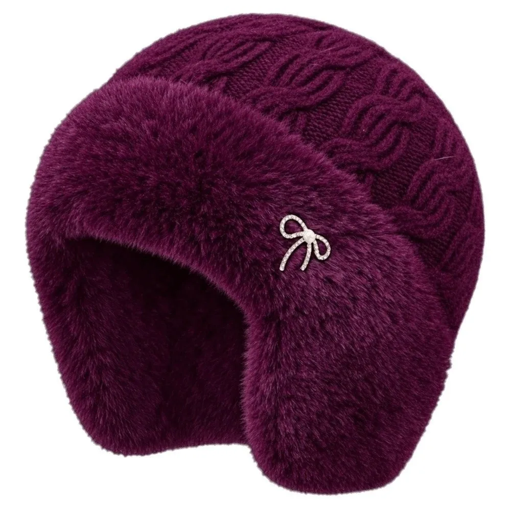 Thickened Winter Knit Hat Elastic Windproof Fleece Lined Beanie Ear Flaps Soft Yarn Ear Protection Cap Morning Exercise