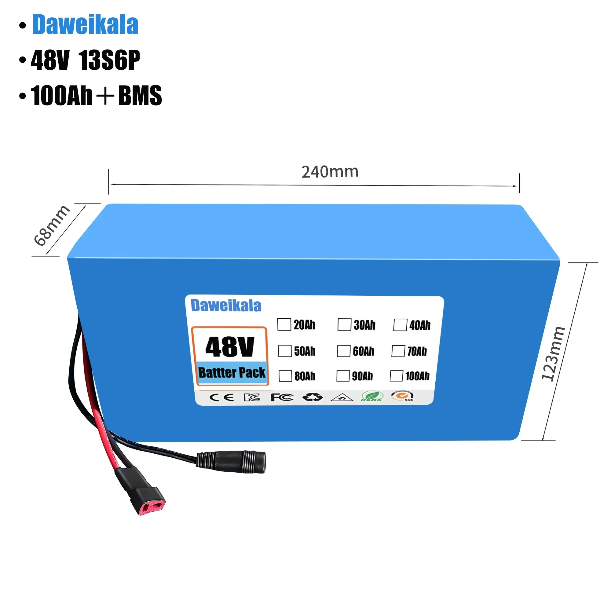 2025New 48V 18650 بطارية ليثيوم أيون حزمة 48V 100000 mAh 13S6P البدلة سكوتر دراجة نارية تخصيص المكونات الاتحاد الأوروبي/الولايات المتحدة شاحن