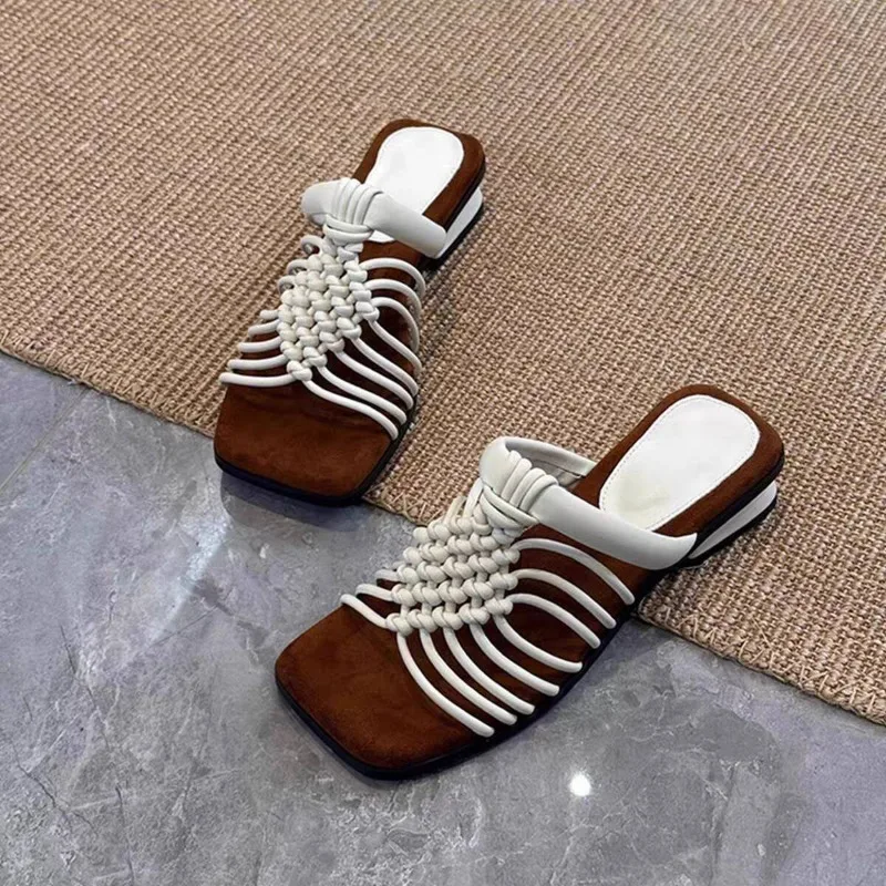 

Summer Women Gladiator Style Sandals Design Woven Low-heel Slides Slippers 2026 New Arrive Low Heels Ladies Sandalias Mujer