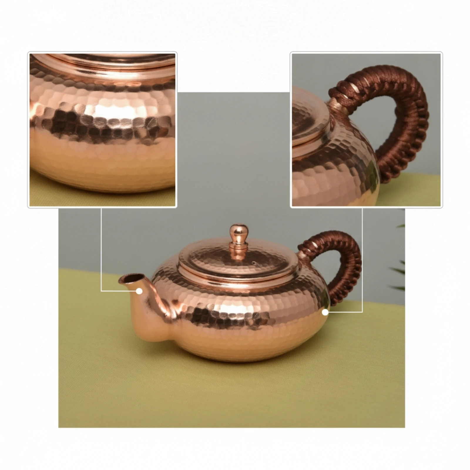 Hammered Copper Teapot Handmade Copper Teapot Cookware Compact Teaware Low-Silhouette for Tea…