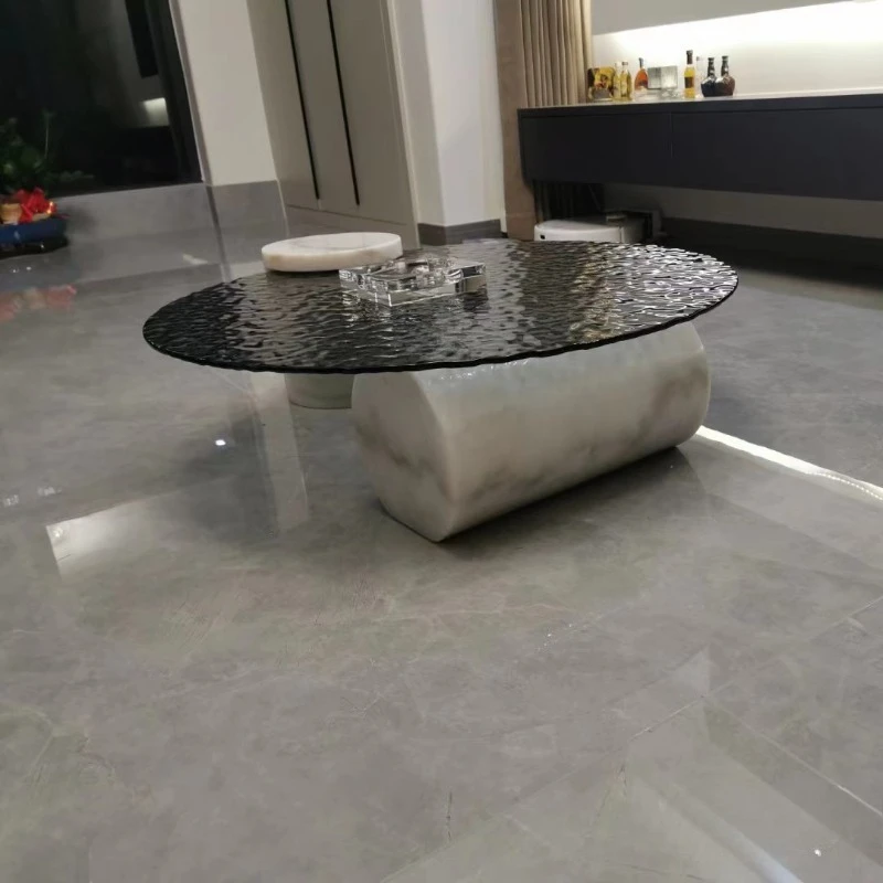 大理石の水紋コーヒーテーブル、ホットメルトラウンドガラスのモダンなシンプルさ