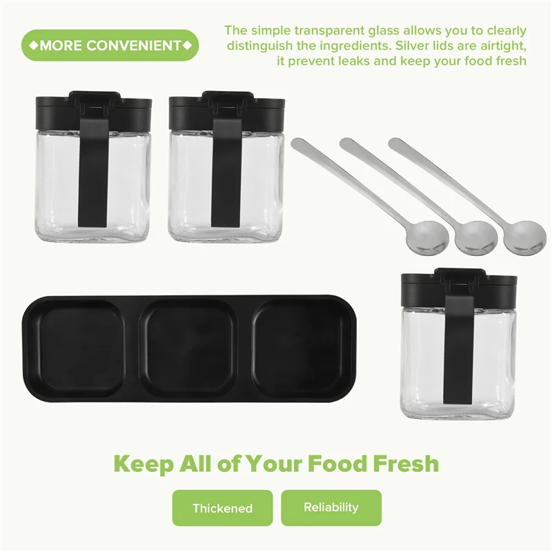 AC88-Glass Storage Jars Spice Containers Set With Stainless Steel Lids And Spoons For Sugar Serving Salt Coffee Tea