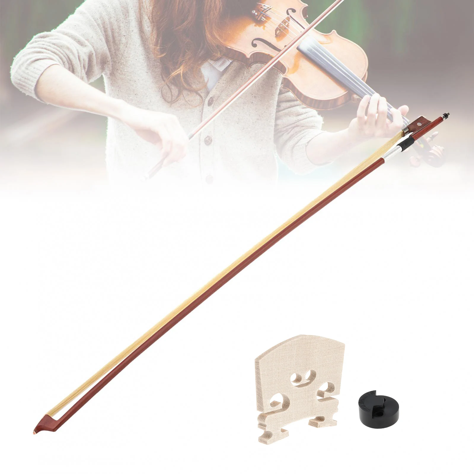 Brazilwood White Horsehair 4/4 Violin Bow Rosewood Frog Fiddle Bow with Maple Bridge and Rubber Mute