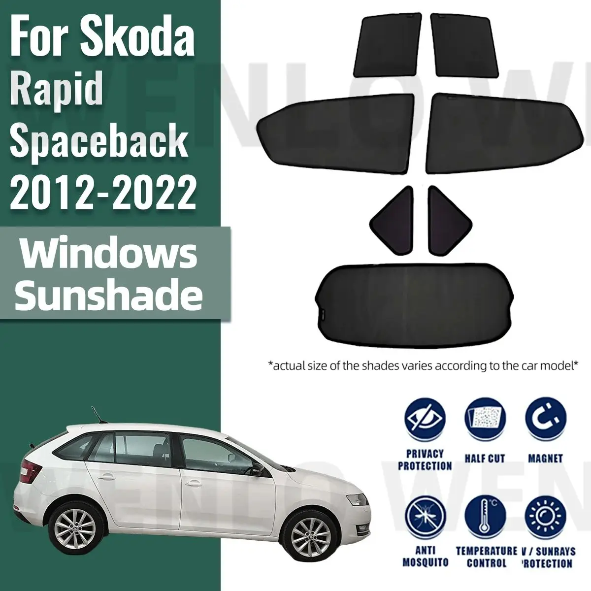 

For Skoda Rapid Hatchback 2012-2022 Magnetic Car Sunshade Shield Front Windshield Frame Curtain Rear Side Window Sun Shade Visor