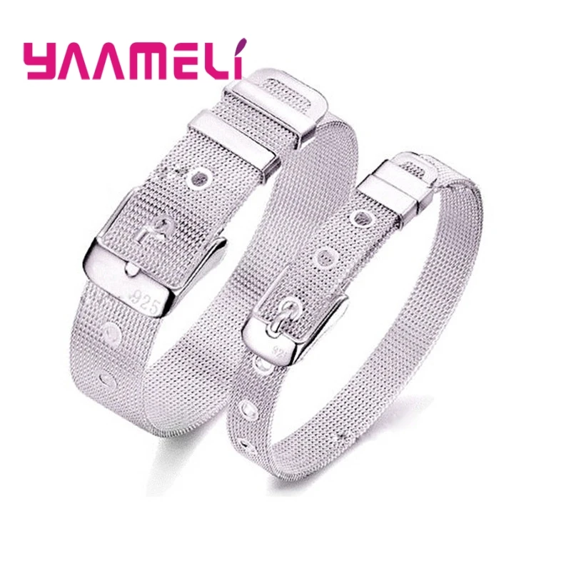 925 Sterling Silver Belt Design Bracelet Fashion Watchband Strap Bracelet 10MM/14MM Two Size for Women Men Party Jewelry Gift