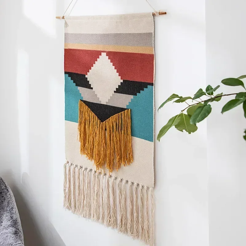 Bohemian Tapestry Cotton Tapestries Wall Hanging Tassel Decoration Nordic Hand-woven Tassel Hanging  Living Room Decoration