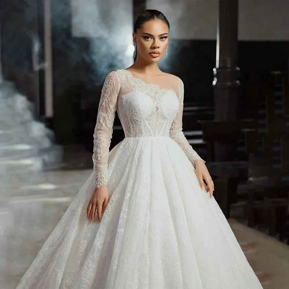 Maßgeschneidertes elegantes Ballkleid-Hochzeitskleid, klassische Spitze, langärmelig, Brautkleider, Prinzessin, Brautkleid, Vestido De Novia