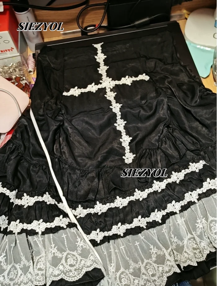Mine Cross Pattern Lace Pendulum High Waist Skirt 2026 Spring and Summer New Goth Dark Lolita Girls Black Short Skirts Women