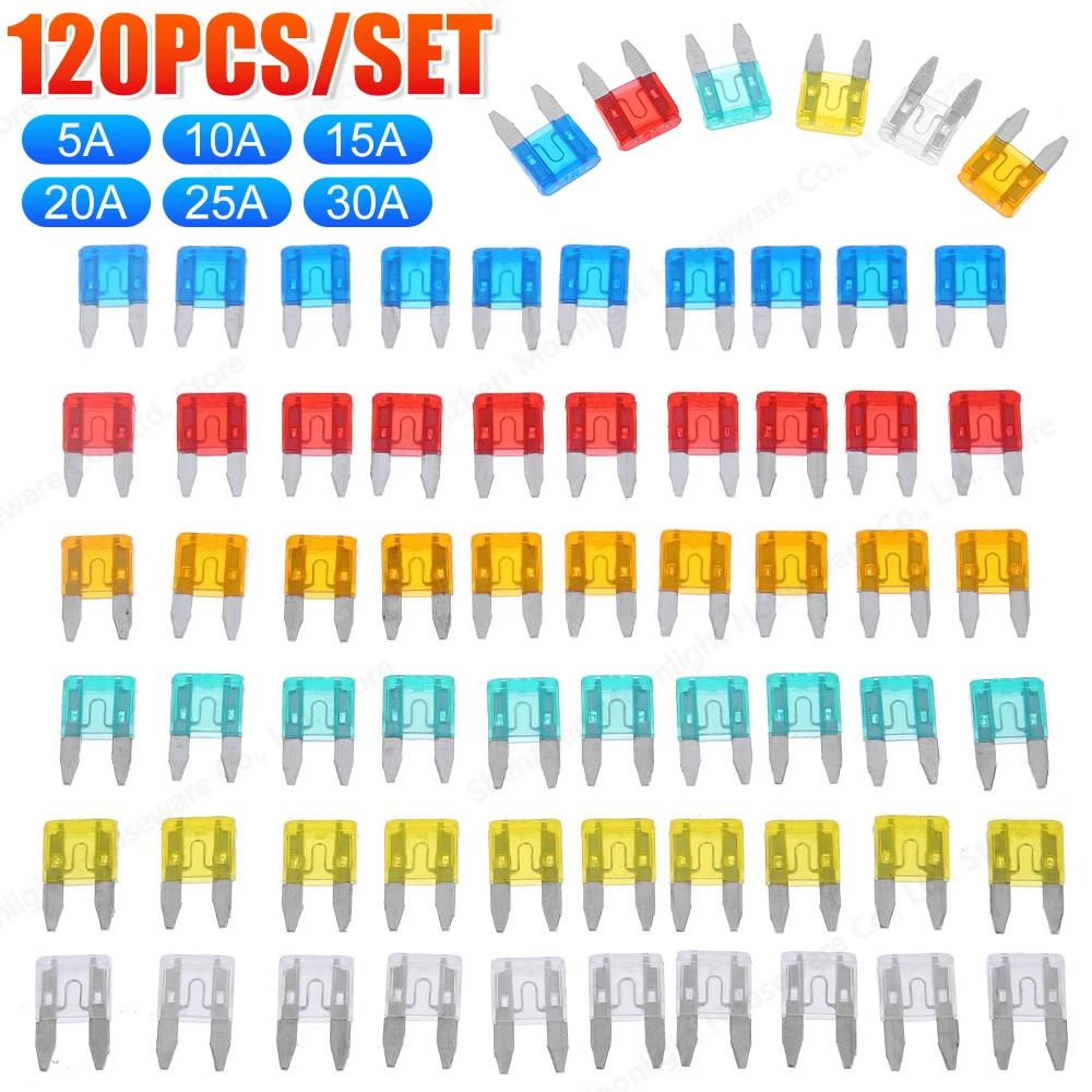 

60/120pcs Auto Car Truck Mini Fuse Blade 5A 10A 15A 20A 25A 30A Mixed Kit Fuse Set Assortment Cars Safety Blade Fuses Accessorie