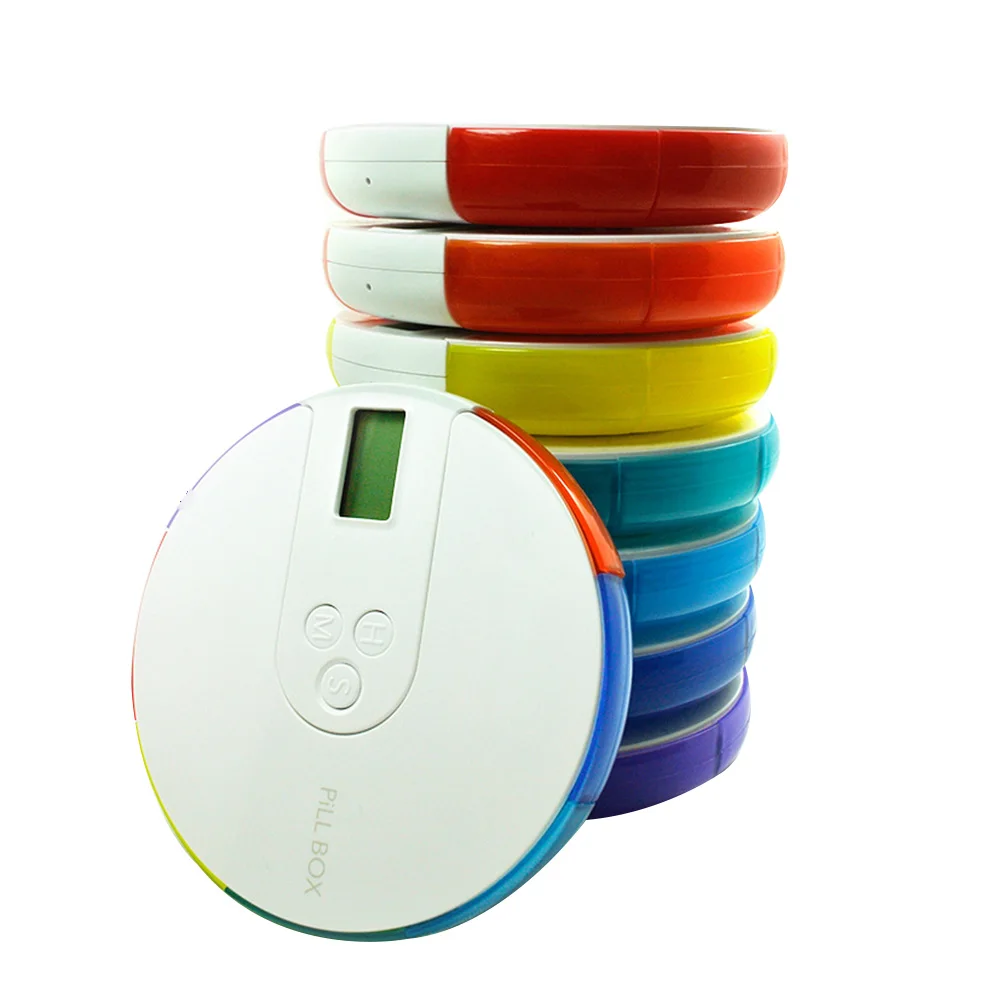 

Цифровой органайзер для таблеток с 7 цветными отделениями, таймером, будильником, еженедельным дозатором лекарств, 4 раза в день, дорожный футляр