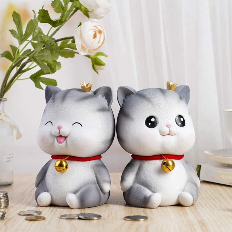 2 Pcs Cute Cat Decorative Saving Bank, Coin Bank Money Piggy Bank Help Form Right Money Habits,Eyes Closed & Eyes Open