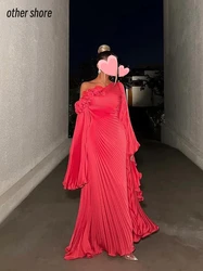 Other Shore Elegant Vintage Sweet Sexy Rose Red Ruffle One Shoulder Customize Formal Occasion Prom Dress Evening Party Gowns