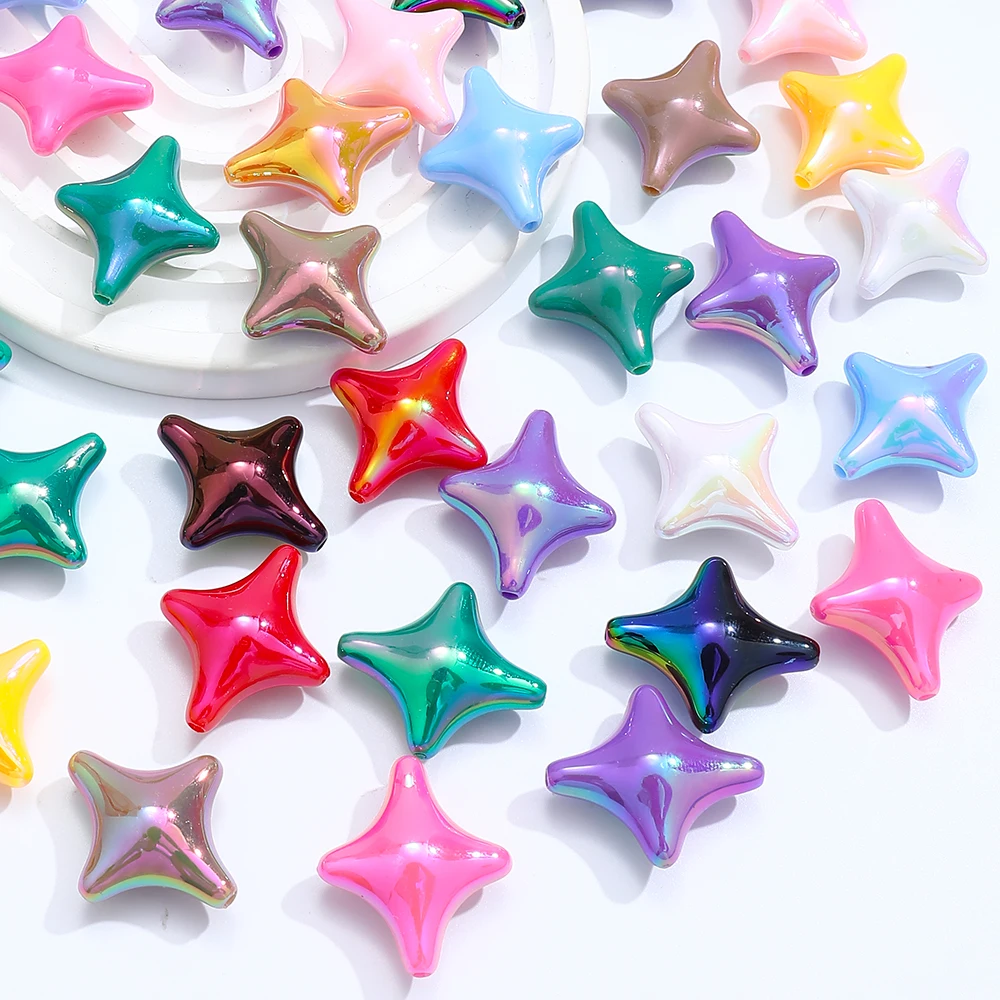 25x29mm 10pcs Acrylic Star Beads Assortment, Multicolor Four-Point Star Beads for DIY Jewelry Making and Crafts