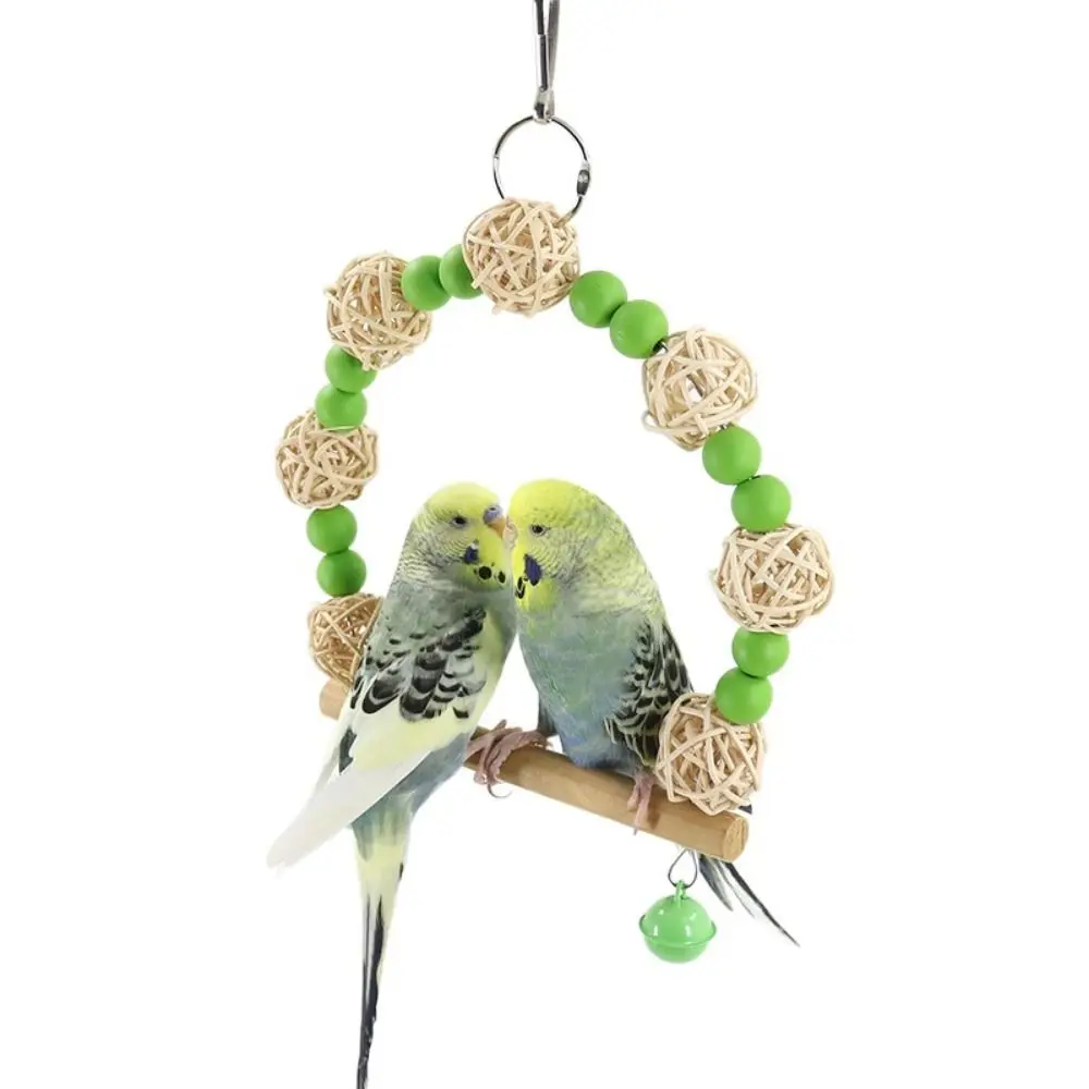 Bird Swing Parrots Cage Perches Stand Toy Rattan Ball Color Beads Chew Toy for Small Birds Parakeets Cockatiels