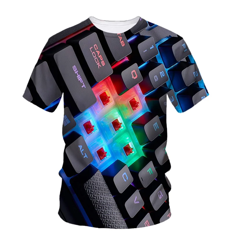 

Creative Computer Keyboard 3D Printing Summer Men's Round Neck T-Shirt Trendy Short Sleeve Casual Street Loose Top T-Shirt