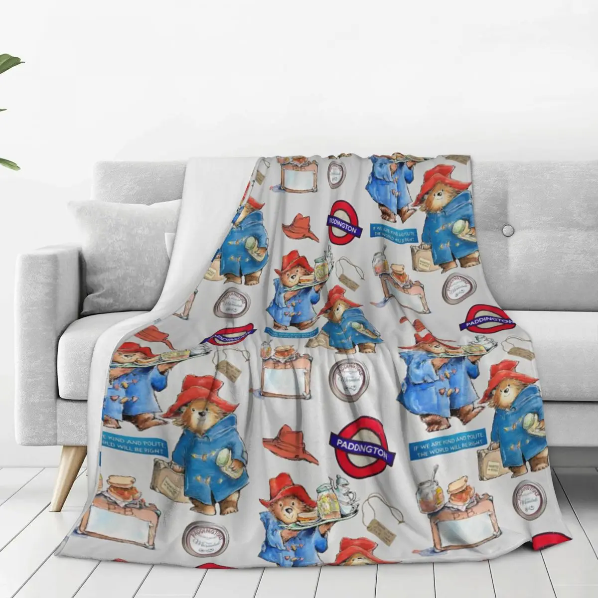 Warm Soft Blanket Picnic Britain Paddington Brown Bear Throw Blanket Flannel Bedspread For Bedroom Print Sofa Bed Cover