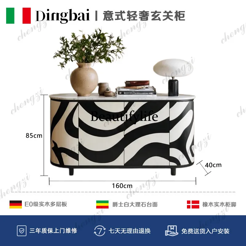 Italian light luxury marble porch cabinet, living room decorative locker, wave pattern dining side cabinet