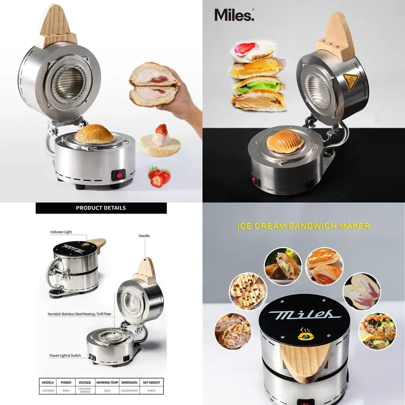for Miles New UFO Burger Panini Machine Hot Press Non-stick Stainless Steel Plate Bread Press CE Certified Sandwich Ice Cream