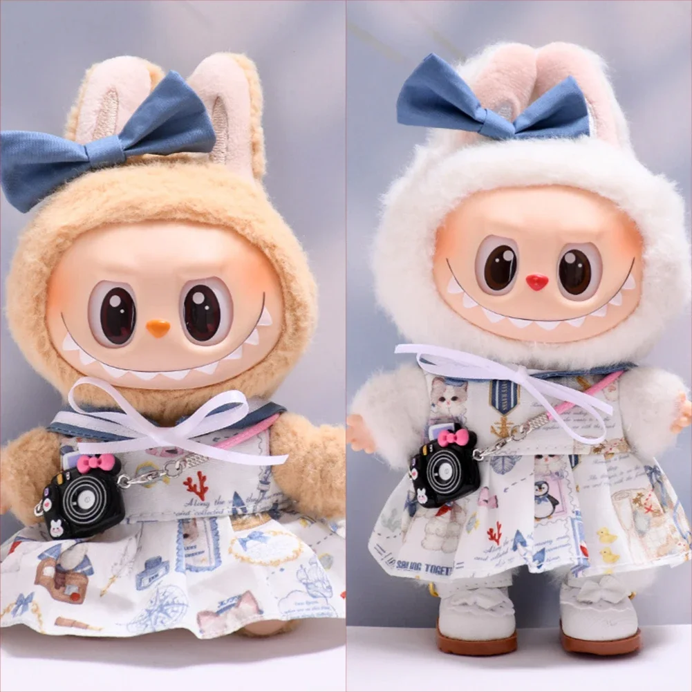 Lovely Sailor Dress Suit Set 17cm Cute Mini Plush Doll'S Outfit Accessories for Korea Kpop Exo Labubu II Idol Dolls Clothing