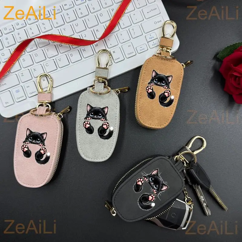 Yorkshire Terrier White Puppy Maltese Dog PU Key Case Unisex Key Bag Universal Portable Multifunctional Car Key Chain