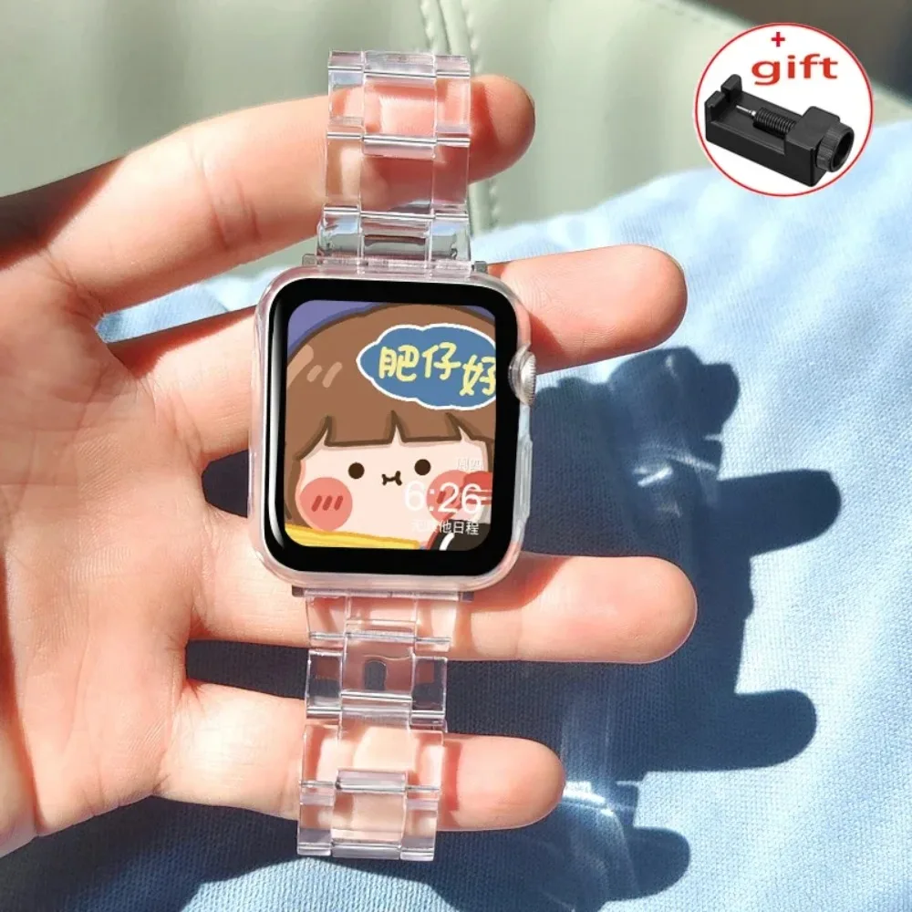 Transparent Resin 3-Link Watch Band For Apple Watch Series 11 10 9 8 7 6 5 SE Ultra Fits 49-38mm Lightweight Fashion Unisex