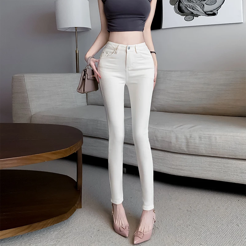 Slimming Classic Basic Women's Pencil Jeans High Waist Cotton Stretch Denim Spring Autumn New Fashion Comfortable Versatile