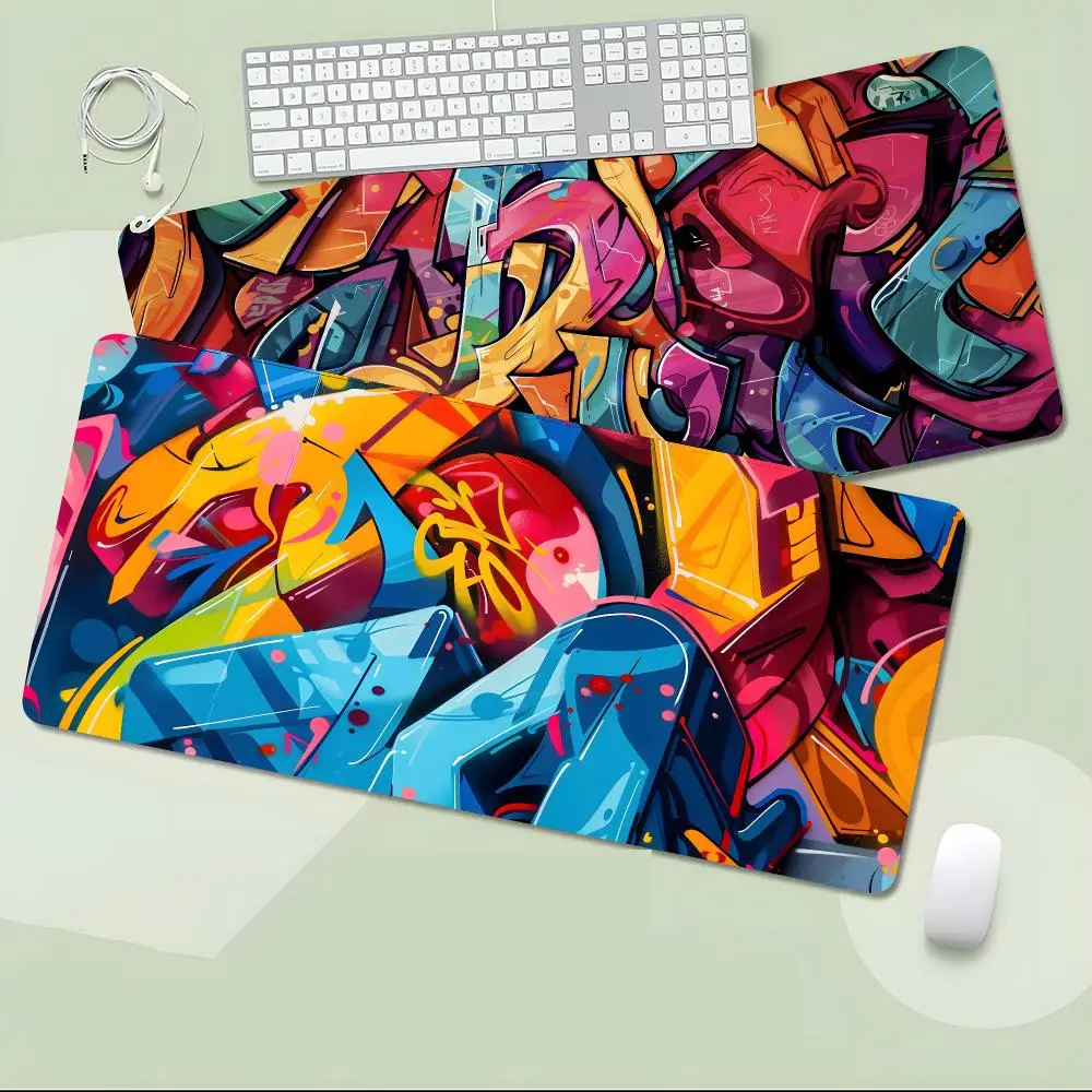 Modern Design Graffiti Abstract Cool Modern Art Mouse Pad Non-Slip Large Desk Mat Thick Stitched Edge Gaming Mousepad