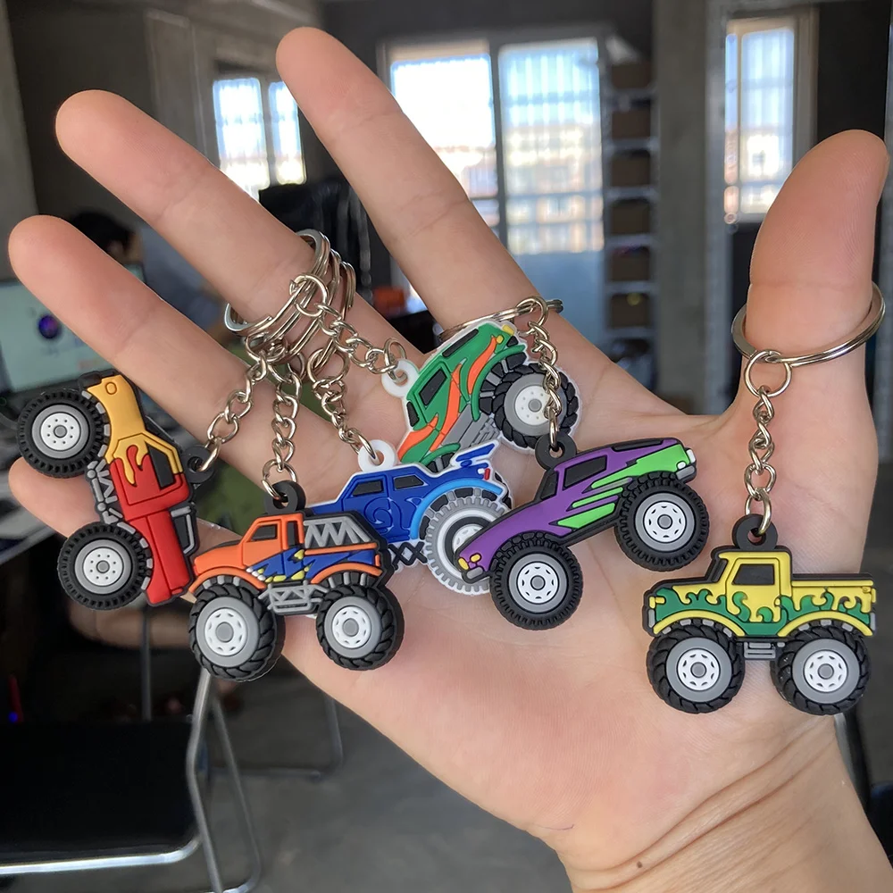 12pcs/set KeyChain for Kid Race Car Birthday Decorations Truck Rubber Party Keychain Children Gifts Supplies