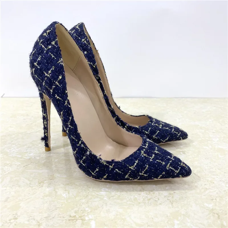 

NoEnName_Null-navy blue fabric female pointed toe stiletto pumps ladies wedding ladies shoes 8cm 10cm 12cm high heels size 33-45