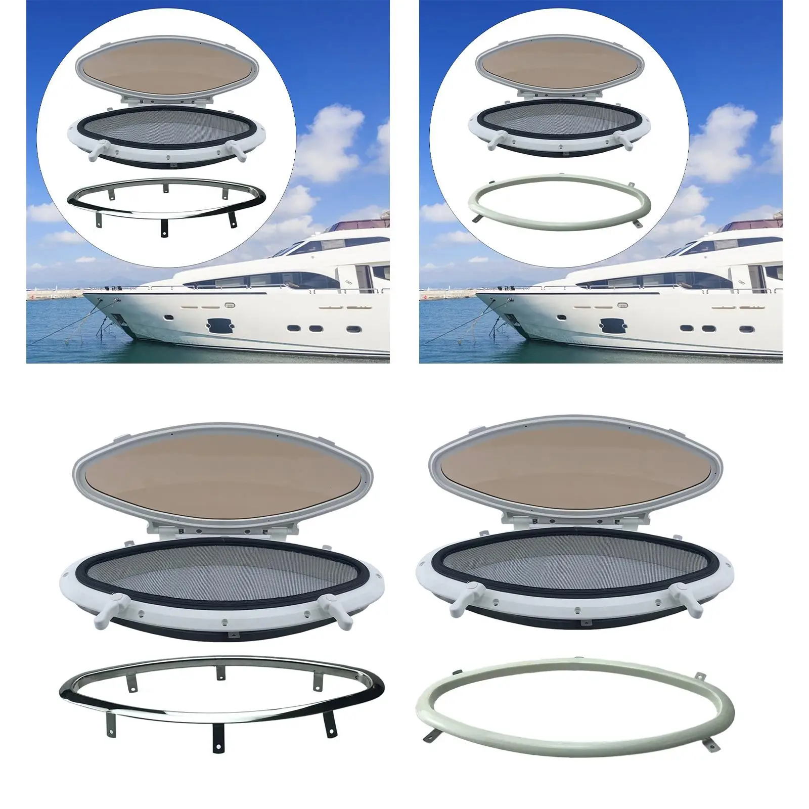 

Port Hole Oval Porthole Water Resistant Sturdy Replacement Accessory Adjustable Opening with Net Window for Ships