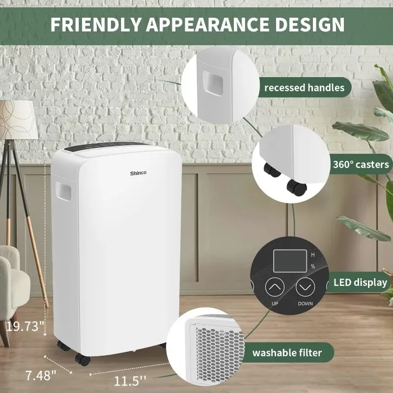 Shinco 40 Pints Dehumidifier for Home and Basements,2000Sq.Ft Dehumidifiers with Drain Hose,Intelligent Humidity Control,24HR