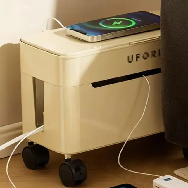 Mobile Cable Power Strip Organizer Box Wheeled Charging Station Cream Red WiFi Router Storage