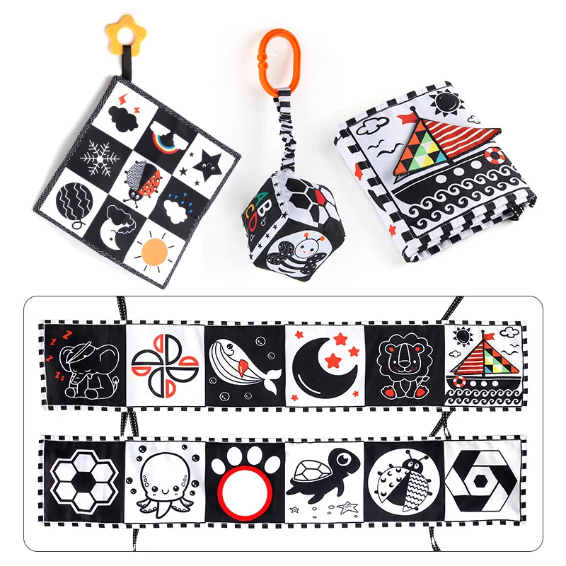 Newborn Crib Book Toys Sensory Cloth Book Square Towel Baby Soft Teether Stroller Hanging Ornament Toy Educational Montessori