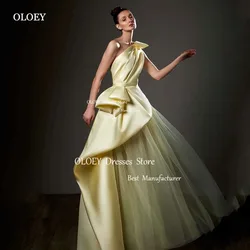 OLOEY Modern Style One-Shoulder Evening Dress Yellow A-line Pleat Floor-length Wedding Party Dress Vestidos De Noche Elegantes