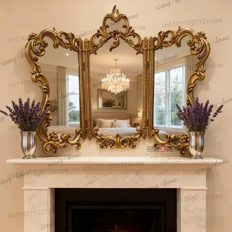 PG French retro makeup mirror European carved three-fold vanity mirror desktop folding delivery no mirror only frame