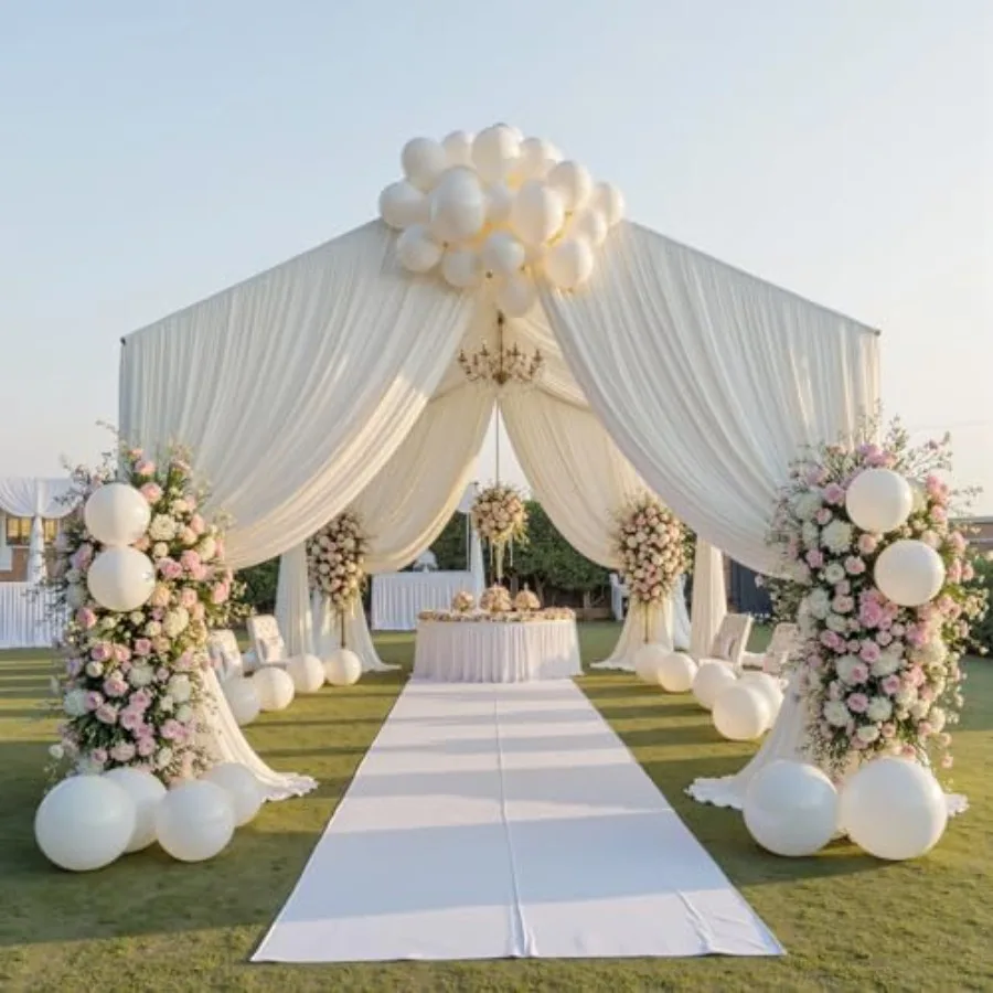 

4 Panels 5ft W x 20ft(H) Ivory Ceiling Drapes for Wedding Parties Thick Polyester, Wrinkle-Free, Extra Long 20 FT Stage Swag De