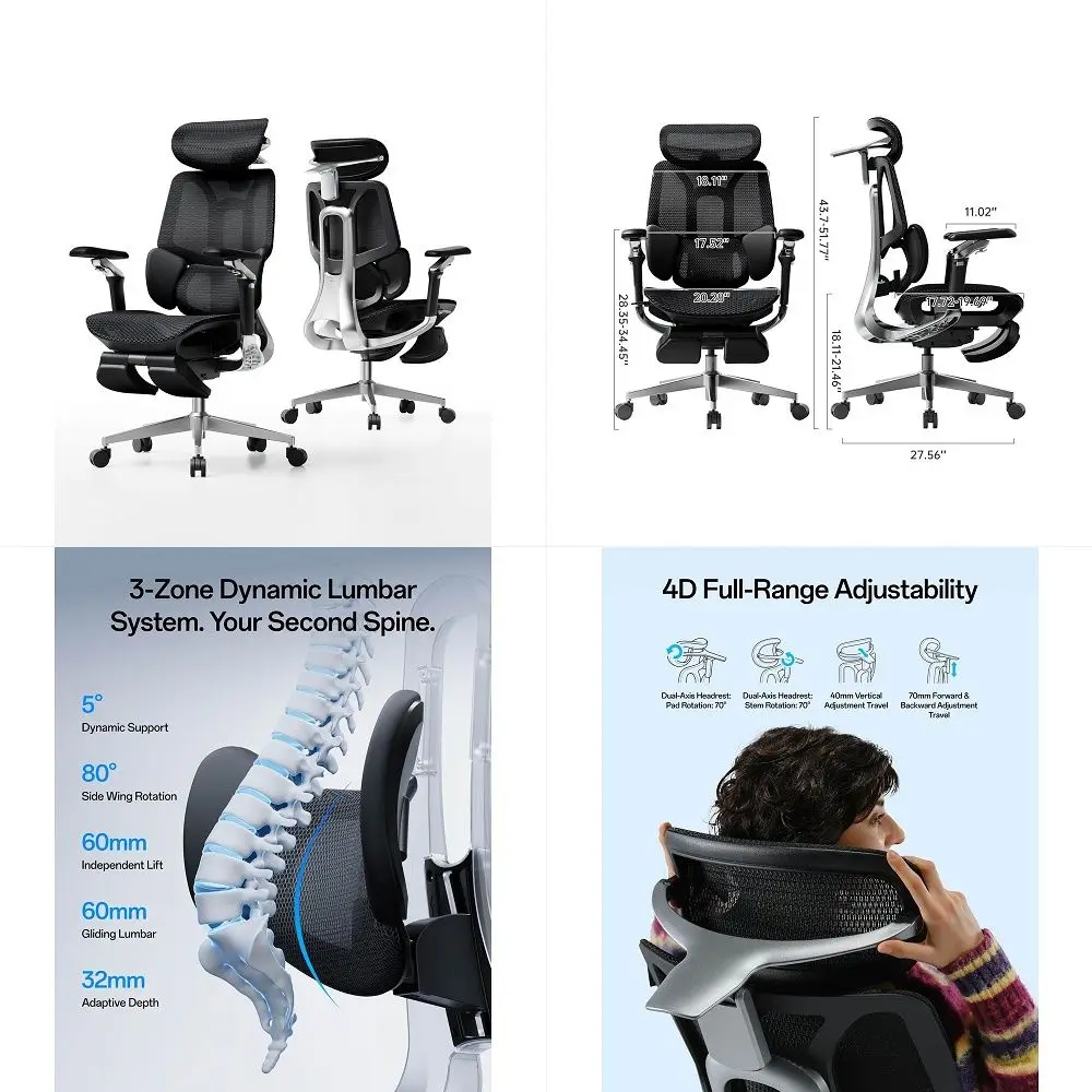 E3 Pro 2026 Edition Ergonomic Office Chair, Mesh Desk Chair with 3Zone Floating Lumbar Support, Upgraded 4D Headrest, 720 Armre