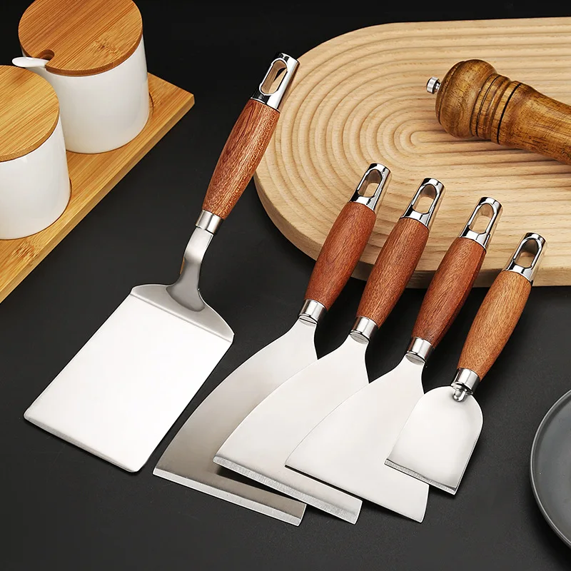 

Stainless Steel Cooking Spatula Wooden Handle Steak Fried Shovel Pizza Pancake Beef Turner Scraper BBQ Utensils