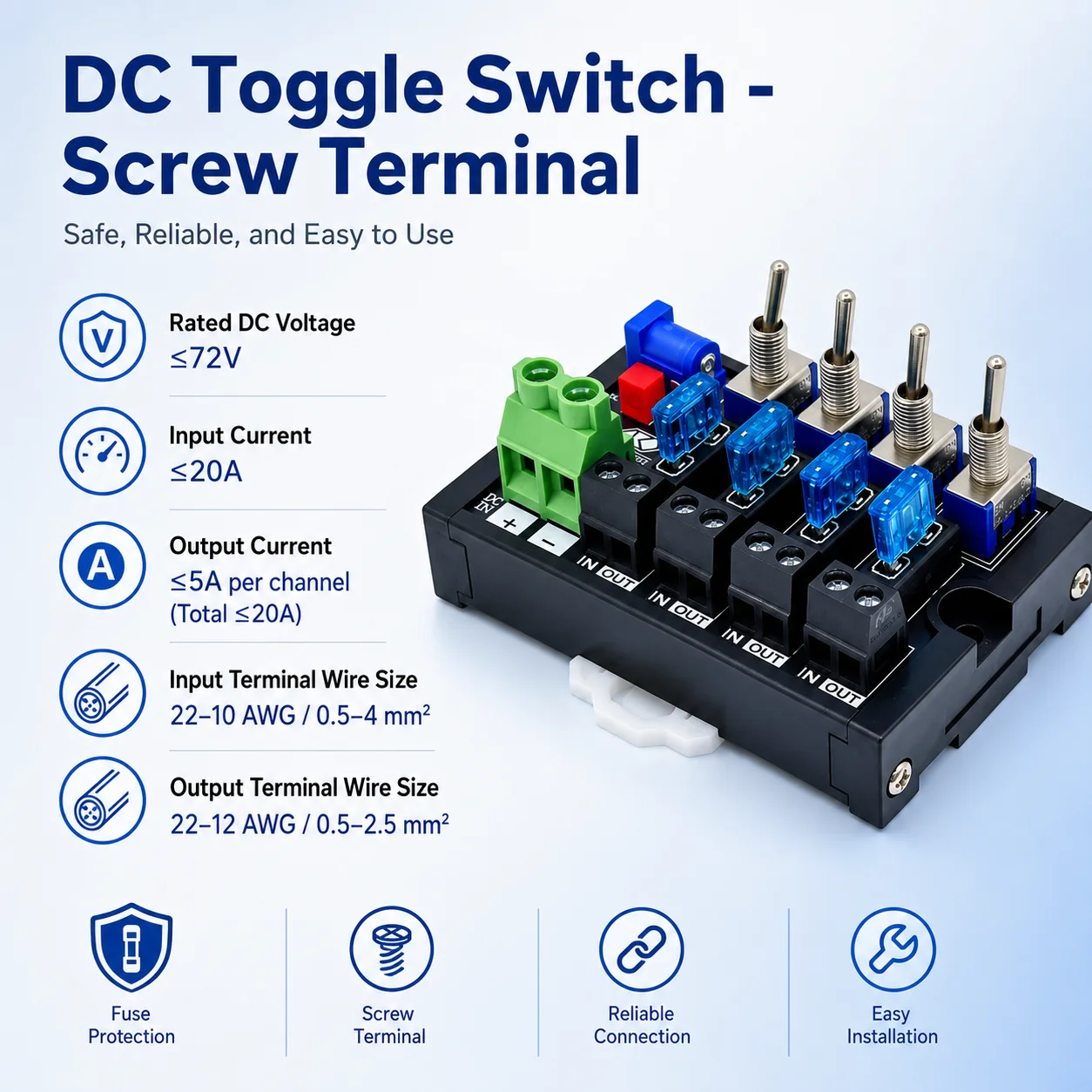 Multi Ways DC Distribution Board 2~16CH Toggle Switch Each Channel Fuse LED Status Indicator
