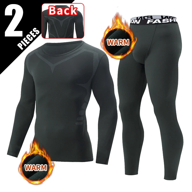 2-Piece Autumn/Winter Men's Warm Suit Fashionable Sports Solid Color Underwear For Teenagers Cycling Running Fitness And Leisure
