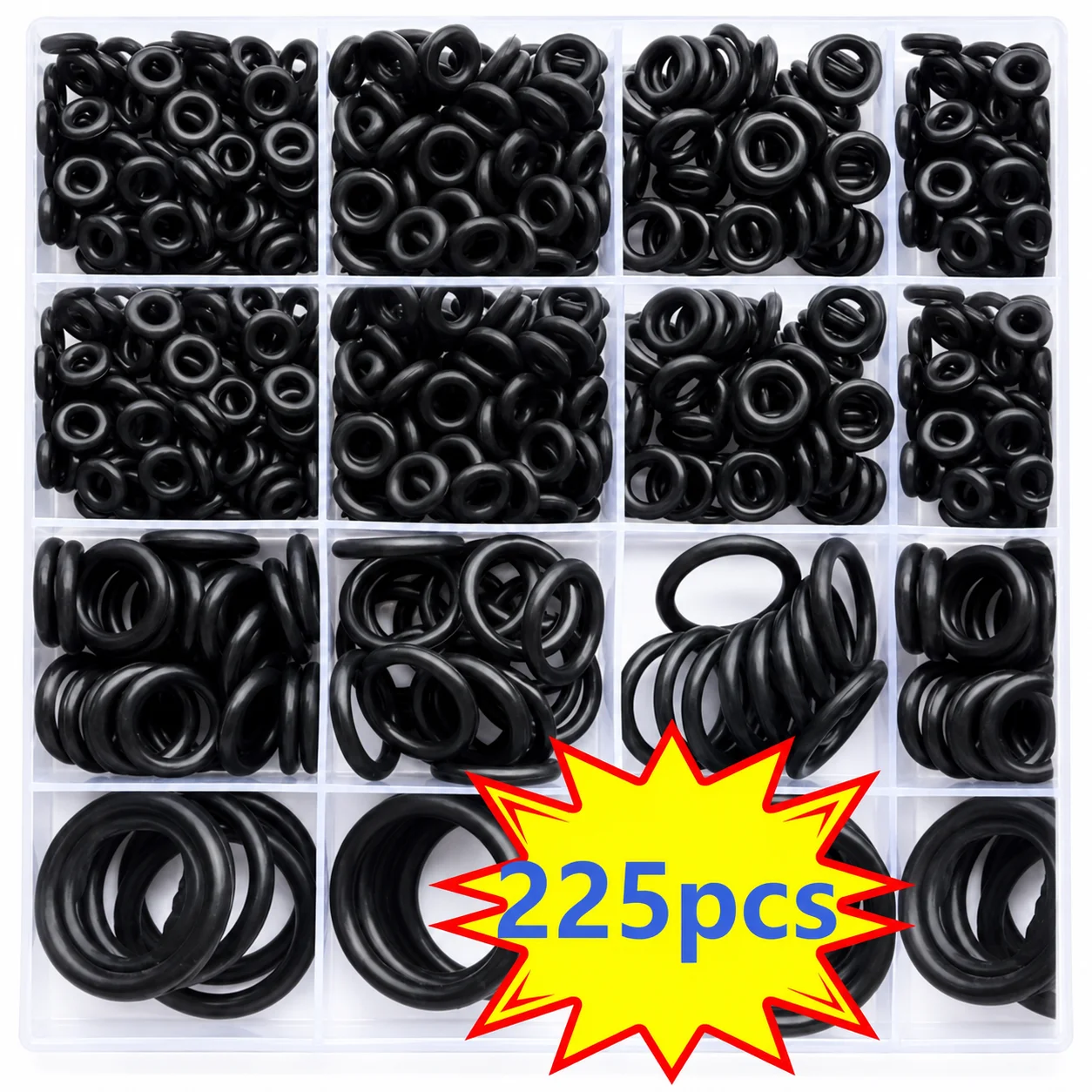 225PCS Rubber O Ring Oil Resistance O-Ring Washer Gasket Seals Watertightness Assortment Different Size With Plastic Box Kit Set