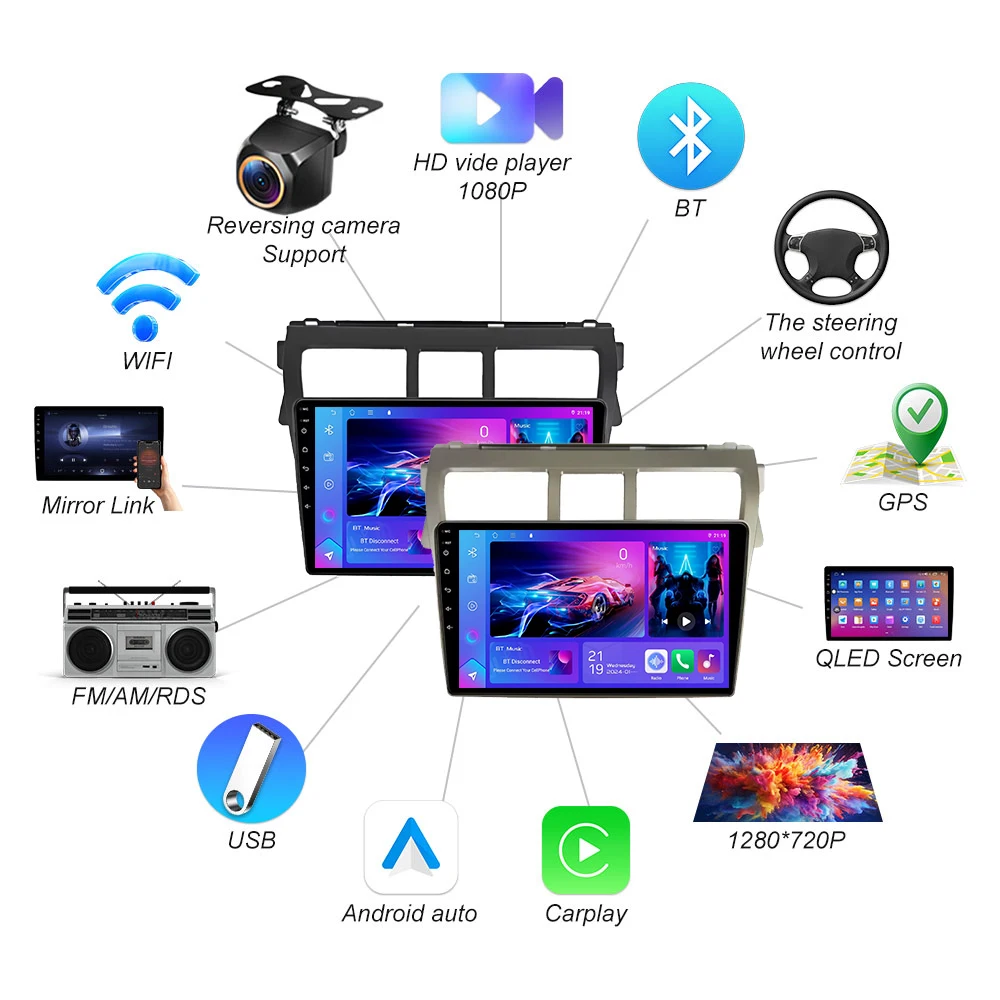 راديو السيارة لتويوتا فيوس يارس 2007 2008 2009 2010 2011 2012 اللاسلكية CarPlay أندرويد السيارات DSP سيارة الوسائط المتعددة لتحديد المواقع والملاحة 5G #4