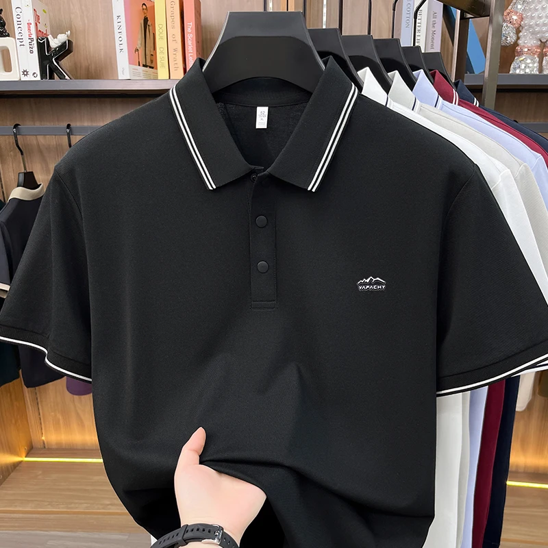 Men's Summer Collar Polo Shirt Breathable Short Sleeved T-shirt Middle-aged Casual Dad Outfit Top