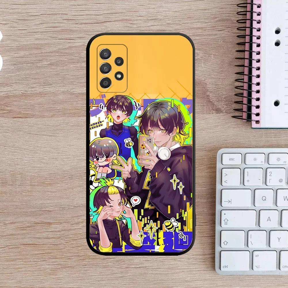 Anime Blue L-Lock Phone Case For Samsung Galaxy A13,A21s,A22,A31,A32,A52,A53,A71,A80,A91 Soft Black Cover