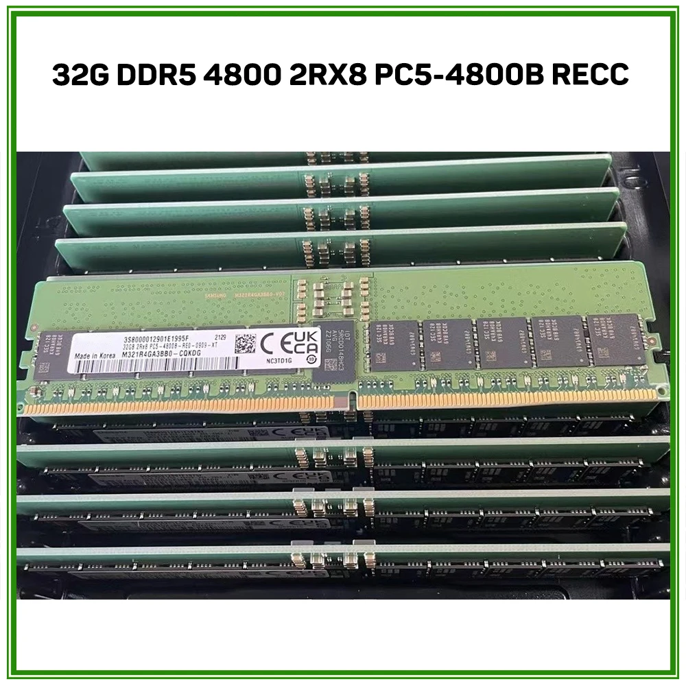 1Pcs New 32GB 32G DDR5 4800 2RX8 PC5-4800B RECC For Samsung M321R4GA3BB0-CQK Server Memory