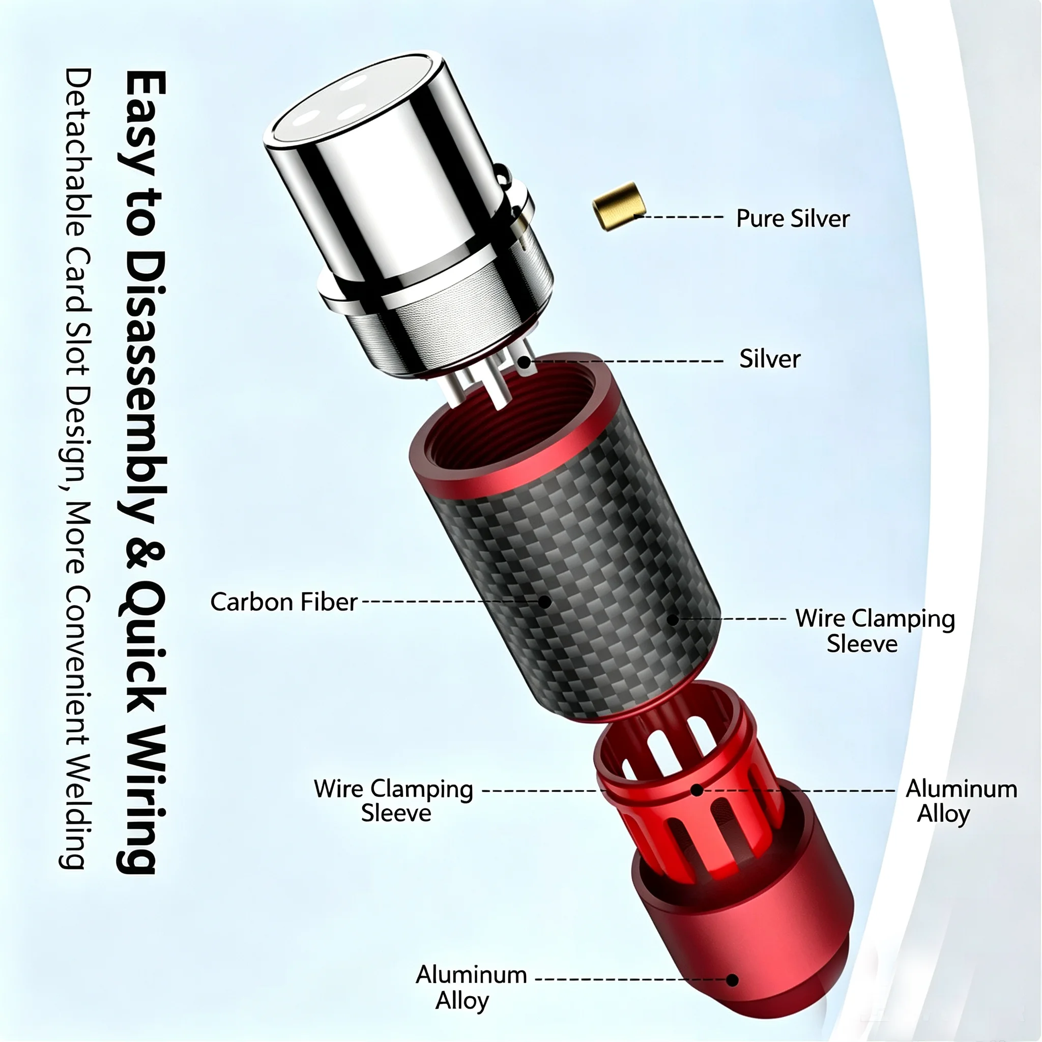 VIBORG XM203AG XF203AG Pure Silver XLR Plug Carbon Fiber 3 Pin Audiophile HiFi Microphone Cannon Jack Audio Cable Connector
