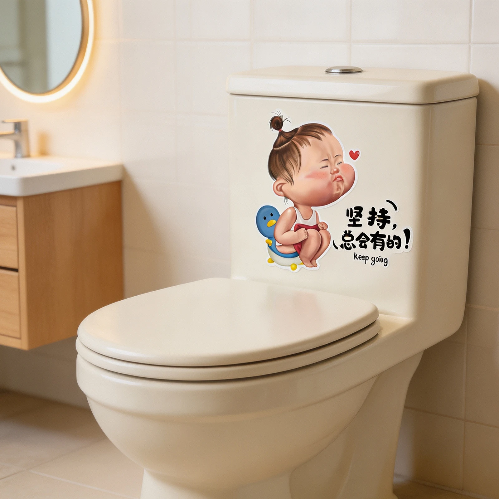 for whimsical Toilet Lid Sticker for Home For Bathroom - Humor-Infused PVC Decal Designed to Stand Out on Standard Toilet Lids