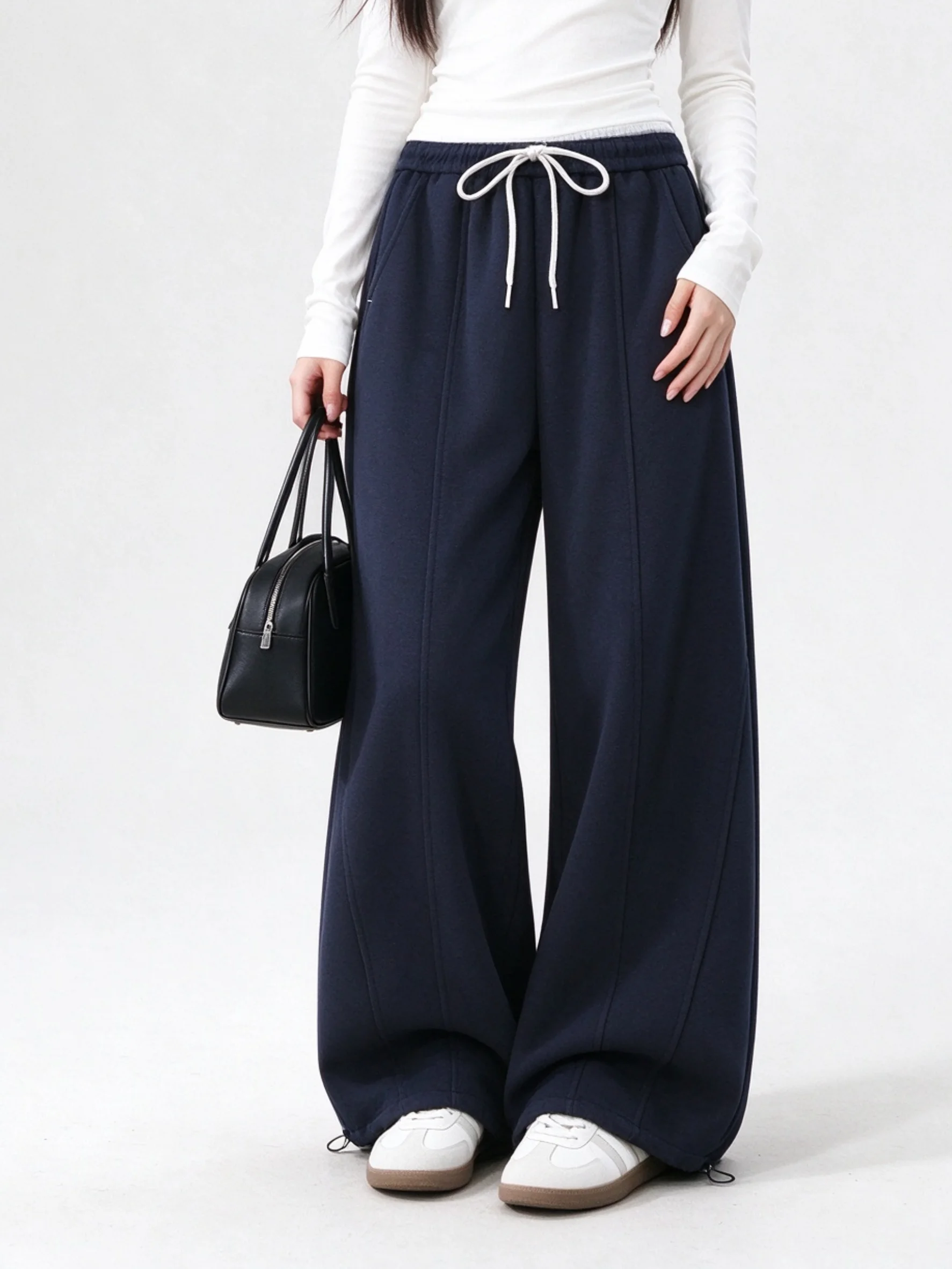Casual Loose Wide Leg Sporty Trousers Color Block Lazy Style Autumn New Arrival Women's Comfortable Breathable Elastic Waist